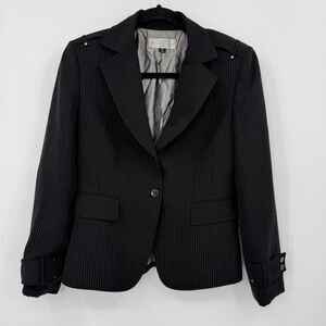 Tahari Arthur S.‎ Levine Women's 6P Blazer Black Gray Pin Striped Lined Career